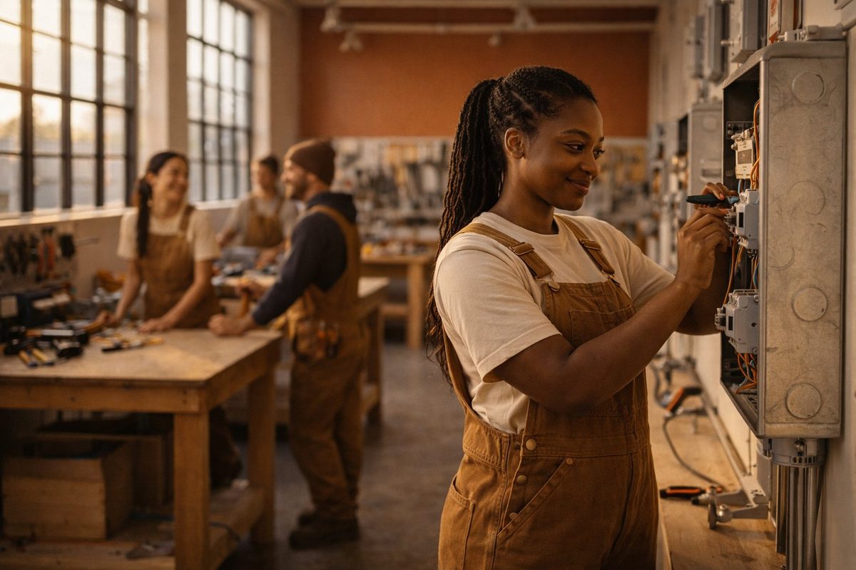 THEO candidate completing on-site skills assessment at electrical panel